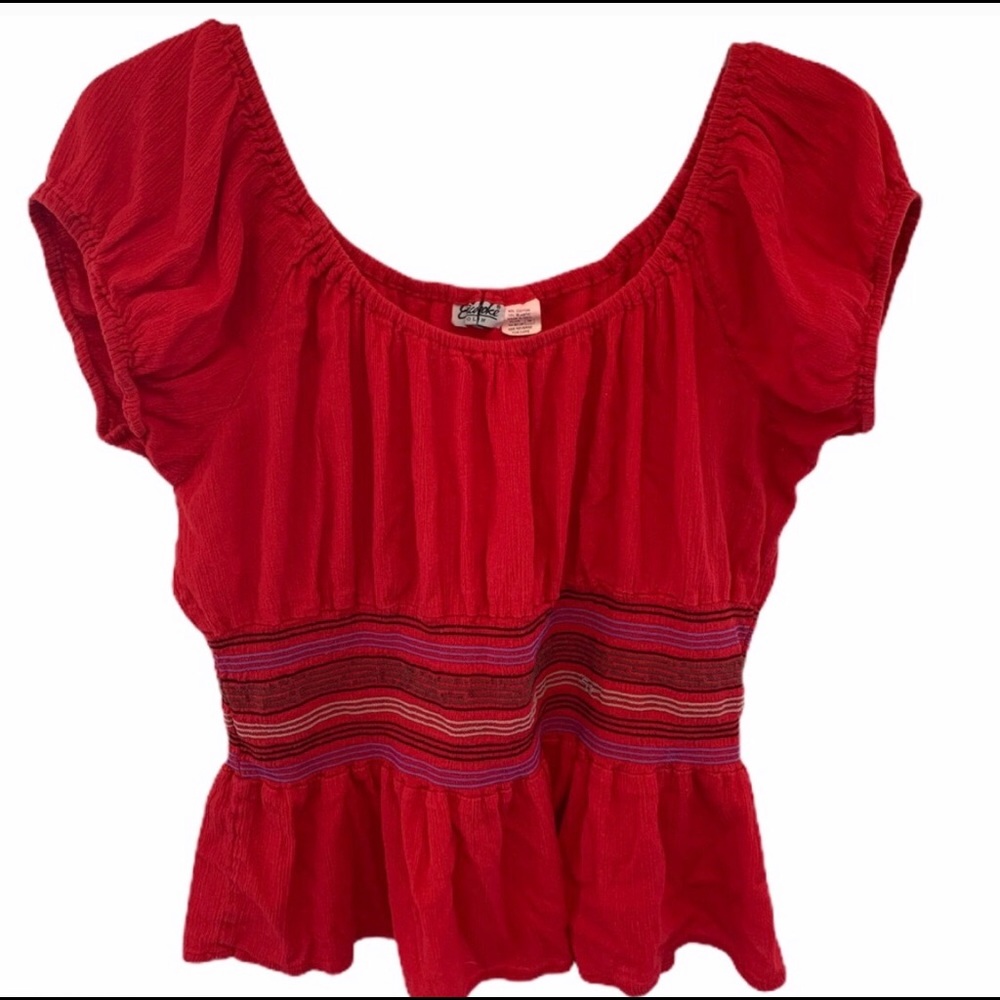 Women’s Smock Neck & Waist Bohemian Red Peplum Top